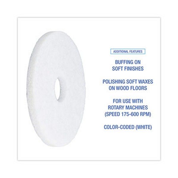 Boardwalk® Polishing Floor Pads, 14" Diameter, White, 5/carton