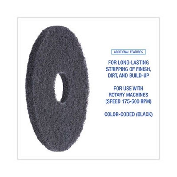 Boardwalk® Stripping Floor Pads, 13" Diameter, Black, 5/carton