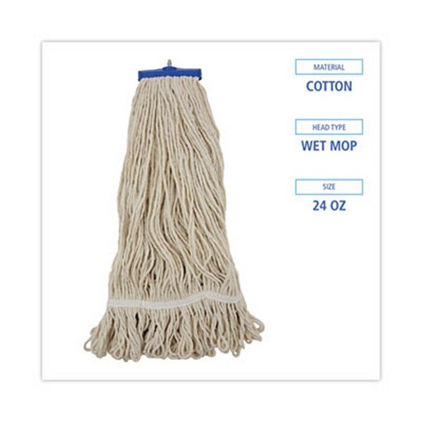 Boardwalk® Mop Head, Lie-Flat Head, Cotton Fiber, 24 oz, White, 12/Carton