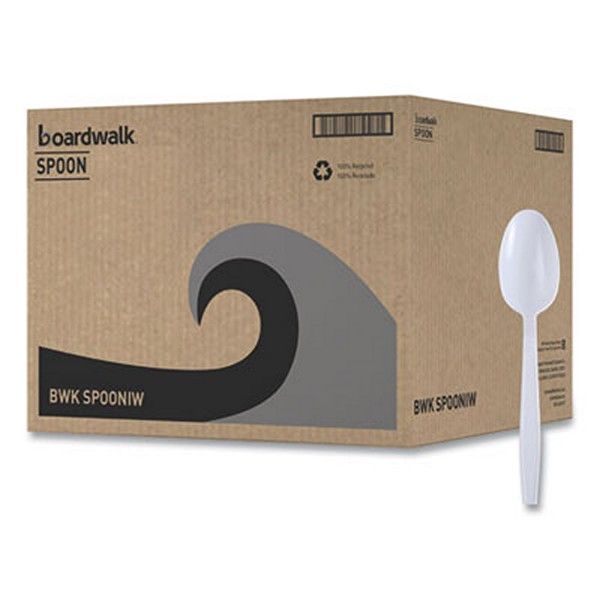 Boardwalk® Mediumweight Wrapped Polypropylene Cutlery, Teaspoon, White, 1,000/carton