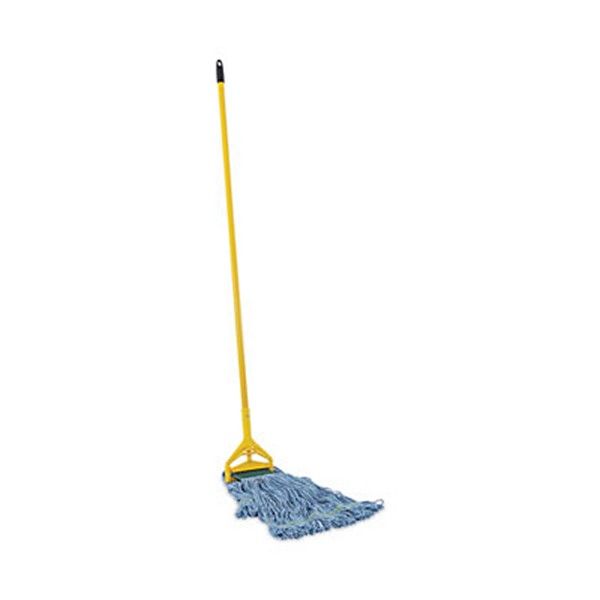 Boardwalk® Looped End Mop Kit, Medium Blue Cotton/Rayon/Synthetic Head, 60" Yellow Metal/Polypropylene Handle