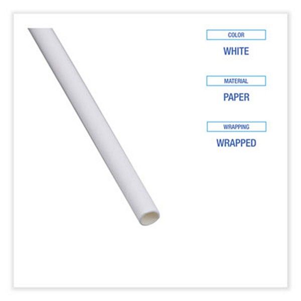 Boardwalk® Individually Wrapped Paper Straws, 7.75" X 0.25", White, 3,200/carton