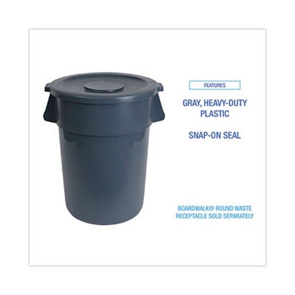 Boardwalk® Lids For 32 Gal Waste Receptacle, Flat-Top, Round, Plastic, Gray