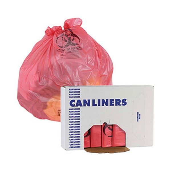 Boardwalk® Linear Low Density Health Care Trash Can Liners, 45 Gal, 1.3 Mil, 40 X 46, Red, 100/carton