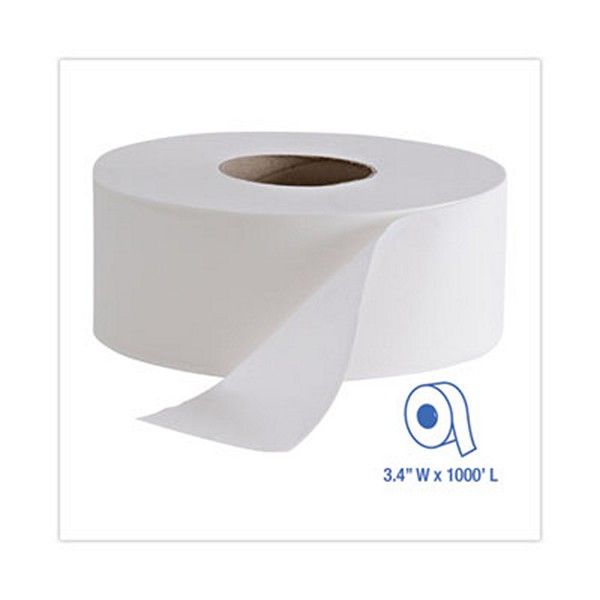 Boardwalk® Jumbo Roll Bathroom Tissue, Septic Safe, 2-Ply, White, 3.4" X 1000 Ft, 12 Rolls/carton