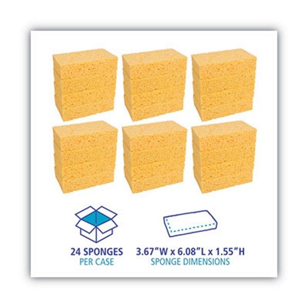 Boardwalk® Medium Cellulose Sponge, 3.67 X 6.08, 1.55" Thick, Yellow, 24/carton