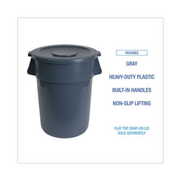 Boardwalk® Round Waste Receptacle, Lldpe, 32 Gal, Gray