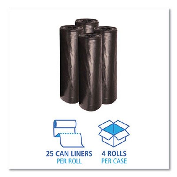 Boardwalk® Low-Density Waste Can Liners, 45 Gal, 0.6 Mil, 40" X 46", Black, 100/carton