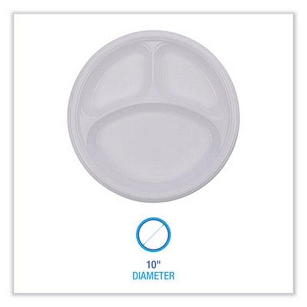 Boardwalk® Hi-Impact Plastic Dinnerware, Plate, 3-Compartment, 10" Dia, White, 500/carton