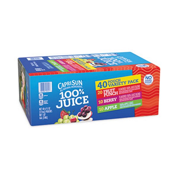 Capri Sun 100% Juice Pouches Variety Pack, 6 oz, 40 Pouches/Pack