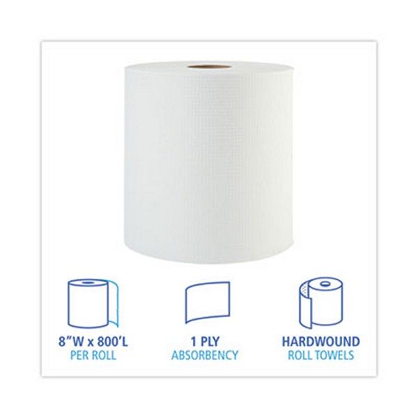 Boardwalk® Hardwound Paper Towels, 1-Ply, 8" x 800 ft, White, 6 Rolls/Carton