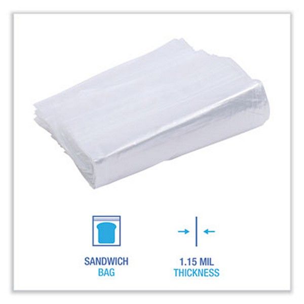 Boardwalk® Reclosable Food Storage Bags, Sandwich, 1.15 Mil, 6.5" X 5.89", Clear, 500/box