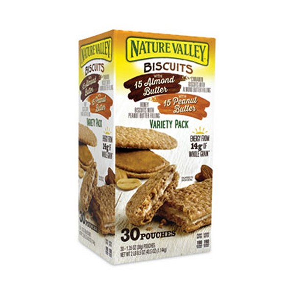 NaturVally Biscuits, Cinnamon with Almond Butter/Honey with Peanut Butter, 1.35 Pouch, 30 Count