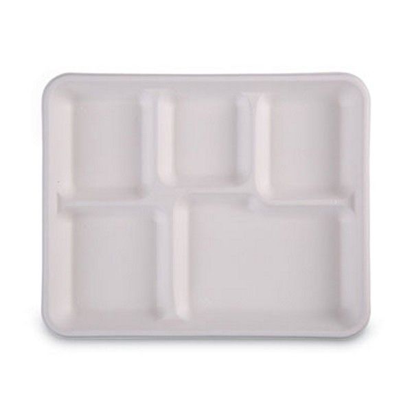 Boardwalk® Bagasse Dinnerware, 5-Compartment Tray, 10 x 8, White, 500/Carton