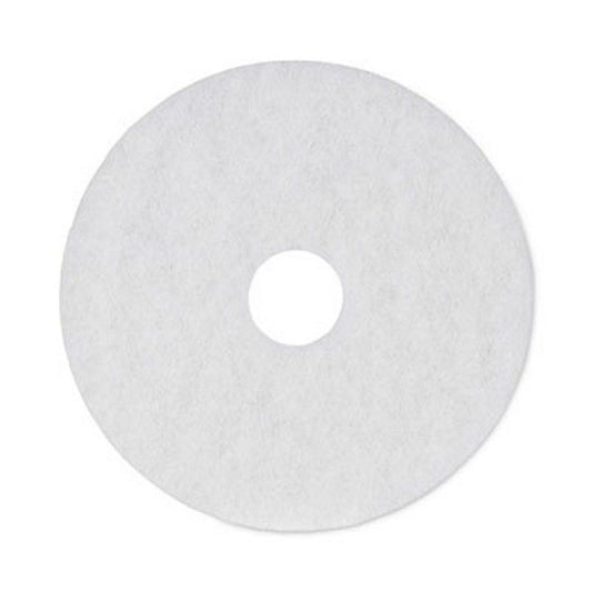 Boardwalk® Polishing Floor Pads, 16" Diameter, White, 5/carton