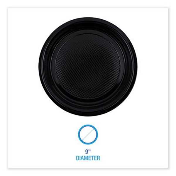 Boardwalk® Hi-Impact Plastic Dinnerware, Plate, 9" Dia, Black, 500/carton