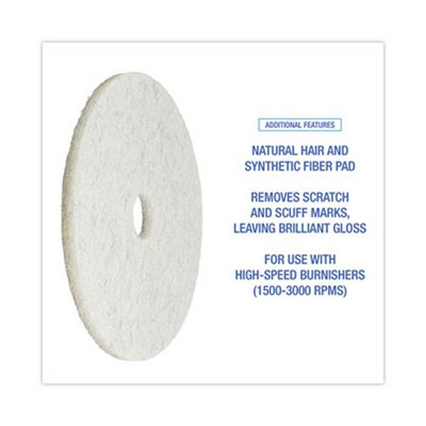 Boardwalk® Natural Burnishing Floor Pads, 20" Diameter, White, 5/carton