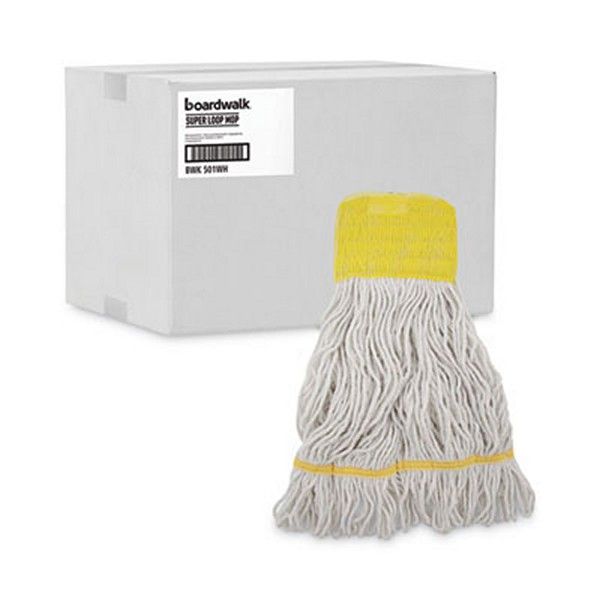 Boardwalk® Super Loop Wet Mop Head, Cotton/synthetic Fiber, 5" Headband, Small Size, White, 12/carton