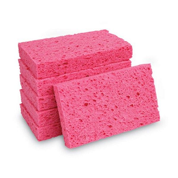 Boardwalk® Small Cellulose Sponge, 3.6 X 6.5, 0.9" Thick, Pink, 2/pack, 24 Packs/carton