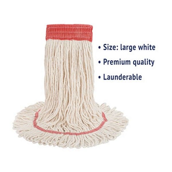 Boardwalk® Super Loop Wet Mop Head, Cotton/synthetic Fiber, 5" Headband, Large Size, White, 12/carton