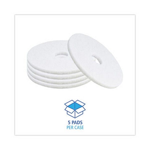 Boardwalk® Polishing Floor Pads, 16" Diameter, White, 5/carton