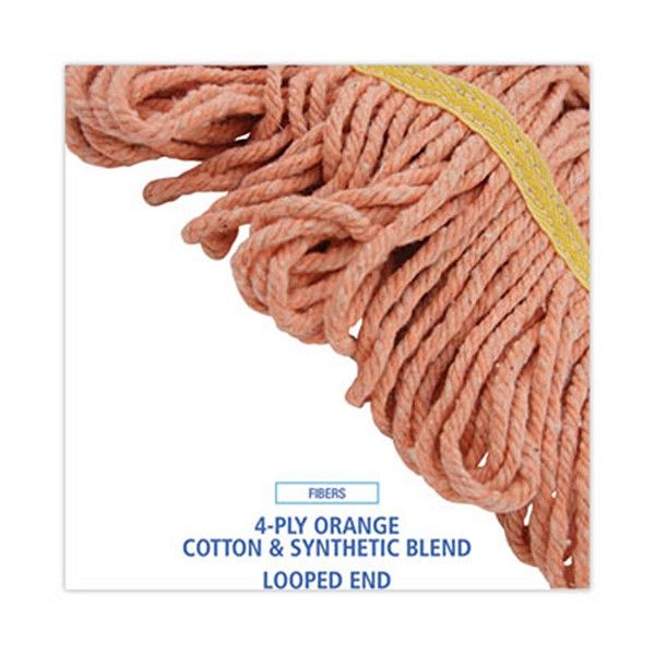 Boardwalk® Super Loop Wet Mop Head, Cotton/synthetic Fiber, 5" Headband, Small Size, Orange, 12/carton