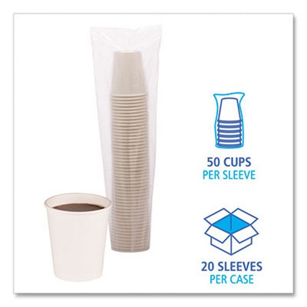 Boardwalk® Paper Hot Cups, 8 Oz, White, 20 Cups/sleeve, 50 Sleeves/carton