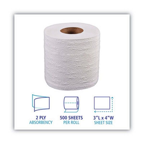 Boardwalk® Two-Ply Toilet Tissue, Standard, Septic Safe, White, 4 X 3, 500 Sheets/roll, 96/carton