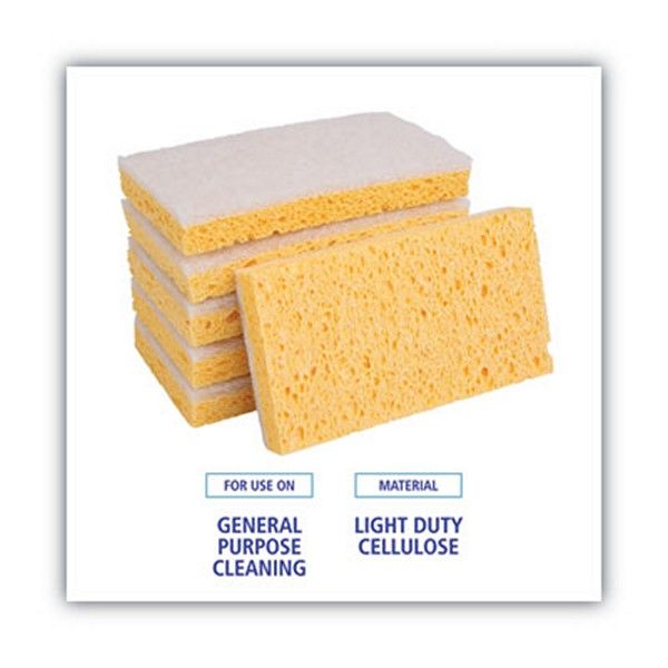 Boardwalk® Scrubbing Sponge, Light Duty, 3.6 X 6.1, 0.7" Thick, Yellow/white, Individually Wrapped, 20/carton