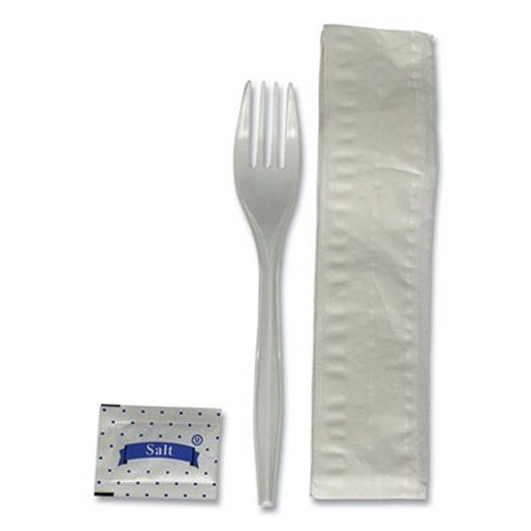 Boardwalk® Boardwalk Three-Piece Utensil Set, Fork/Napkin/Salt Packet, White, 500/Carton