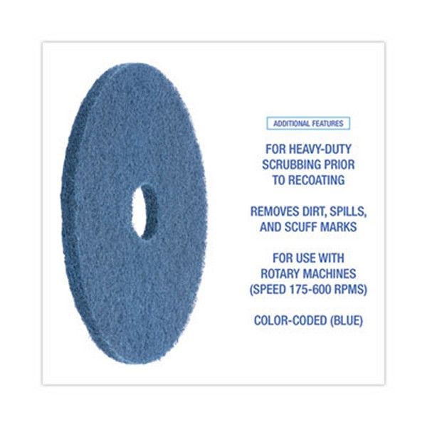 Boardwalk® Scrubbing Floor Pads, 20" Diameter, Blue, 5/carton