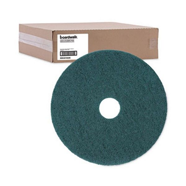 Boardwalk® Heavy-Duty Scrubbing Floor Pads, 18" Diameter, Green, 5/carton