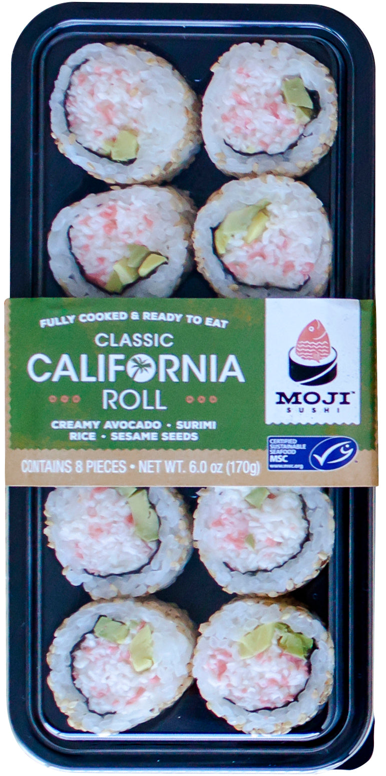 Moji Classic California Sushi Roll Creamy Avocado Surimi Rice Sesame Seeds 1.5 Pound Each -