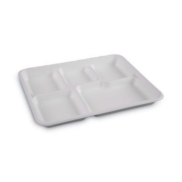 Boardwalk® Bagasse Dinnerware, 5-Compartment Tray, 10 x 8, White, 500/Carton