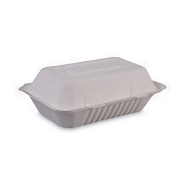 Boardwalk® Bagasse Food Containers, Hinged-Lid, 1-Compartment 9 X 6 X 3.19, White, 125/sleeve, 2 Sleeves/carton