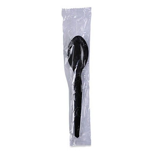 Boardwalk® Heavyweight Wrapped Polystyrene Cutlery, Teaspoon, Black, 1,000/carton