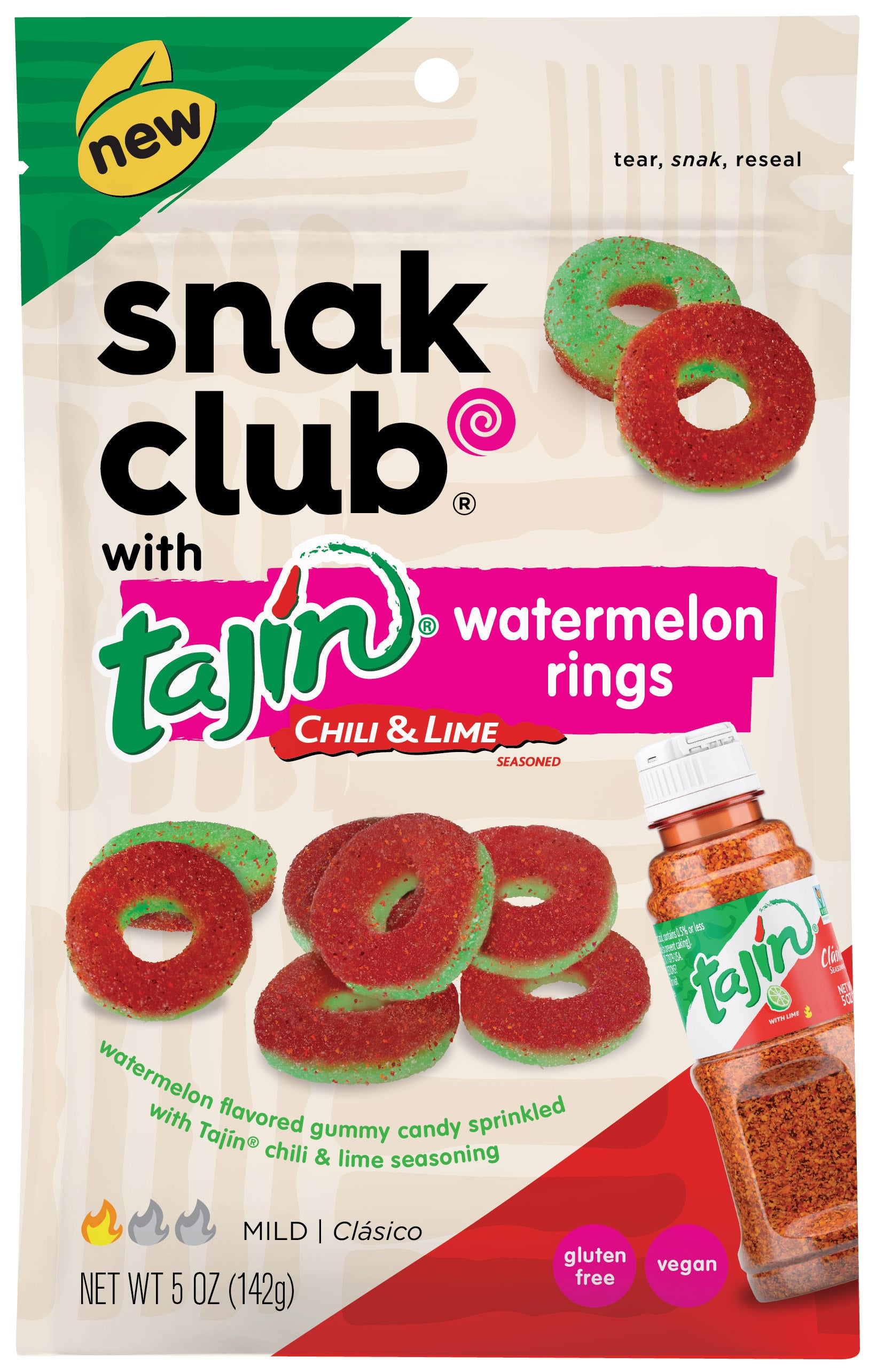 Snak Club Tajin Watermelon Gummy Rings5 Ounce Size - 6 Per Case