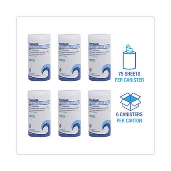 Boardwalk® Antibacterial Wipes, 5.4 x 8, Fresh Scent, 75/Canister, 6 Canisters/Carton