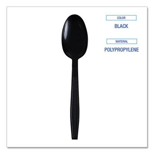 Boardwalk® Heavyweight Wrapped Polypropylene Cutlery, Teaspoon, Black, 1,000/carton