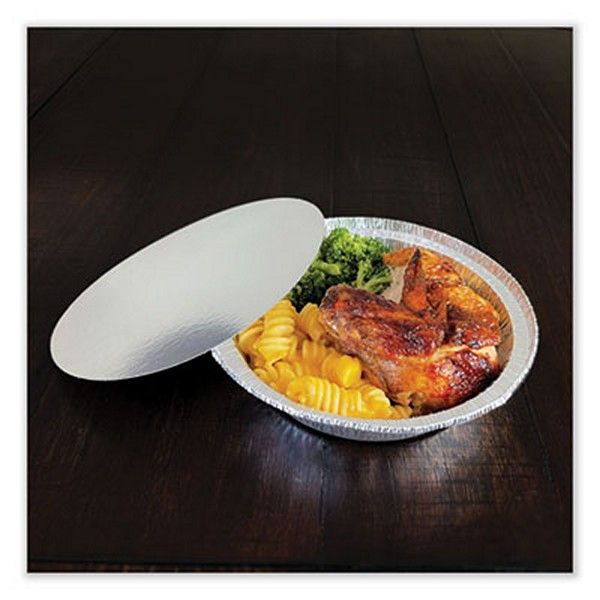 Boardwalk® Boardwalk Round Aluminum To-Go Containers With Lid, 24 Oz, 7" Diameter X 1.47"h, Silver 200/carton