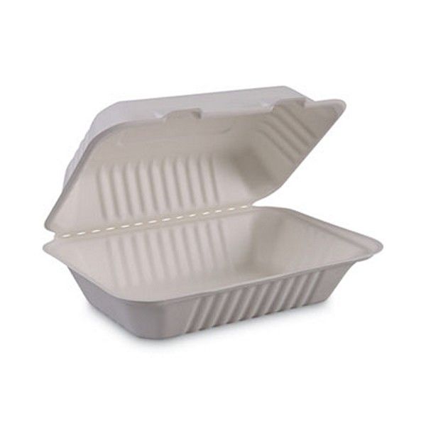 Boardwalk® Bagasse Food Containers, Hinged-Lid, 1-Compartment 9 X 6 X 3.19, White, 125/sleeve, 2 Sleeves/carton