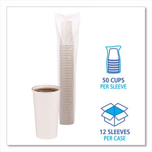 Boardwalk® Paper Hot Cups, 20 Oz, White, 12 Cups/sleeve, 50 Sleeves/carton