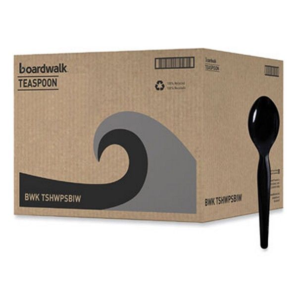 Boardwalk® Heavyweight Wrapped Polystyrene Cutlery, Teaspoon, Black, 1,000/carton