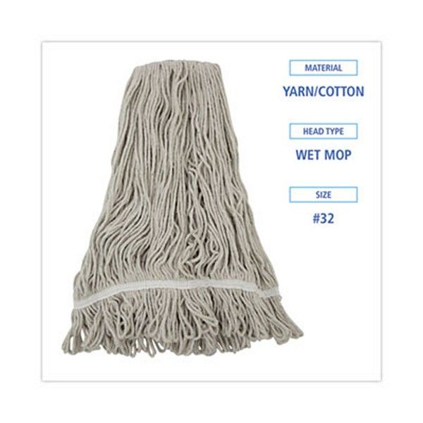 Boardwalk® Mop Head, Loop Web/tailband, Value Standard, Cotton, No. 32, White, 12/carton