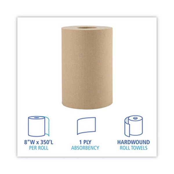 Boardwalk® Hardwound Paper Towels, 1-Ply, 8" x 350 ft, Natural, 12 Rolls/Carton