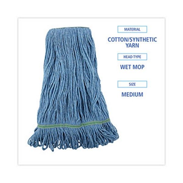 Boardwalk® Super Loop Wet Mop Head, Cotton/synthetic Fiber, 1" Headband, Medium Size, Blue