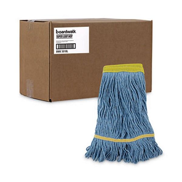 Boardwalk® Super Loop Wet Mop Head, Cotton/synthetic Fiber, 5" Headband, Small Size, Blue, 12/carton