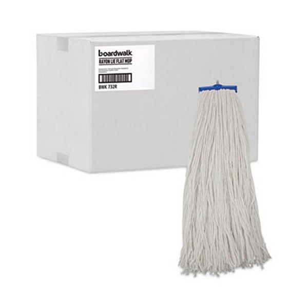 Boardwalk® Mop Head, Economical Lie-Flat Head, Rayon Fiber, 32-Oz., White, 12/carton