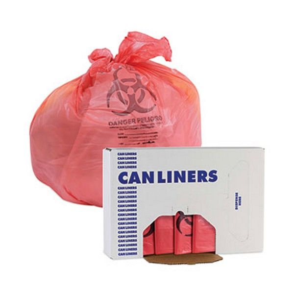 Boardwalk® Linear Low Density Health Care Trash Can Liners, 33 Gal, 1.3 Mil, 33 X 39, Red, 150/carton