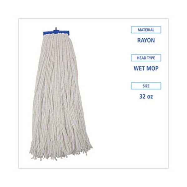 Boardwalk® Mop Head, Economical Lie-Flat Head, Rayon Fiber, 32-Oz., White, 12/carton